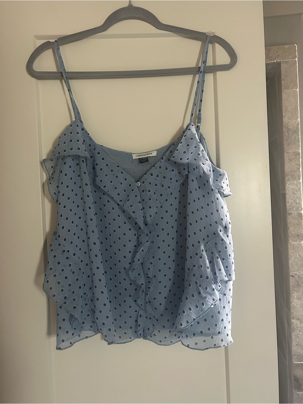 Light Blue Polka Dot Ruffle Cami Top - American Eagle